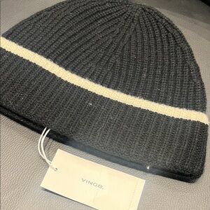 Vince Ribbed Knit Beanie in Black and Cream